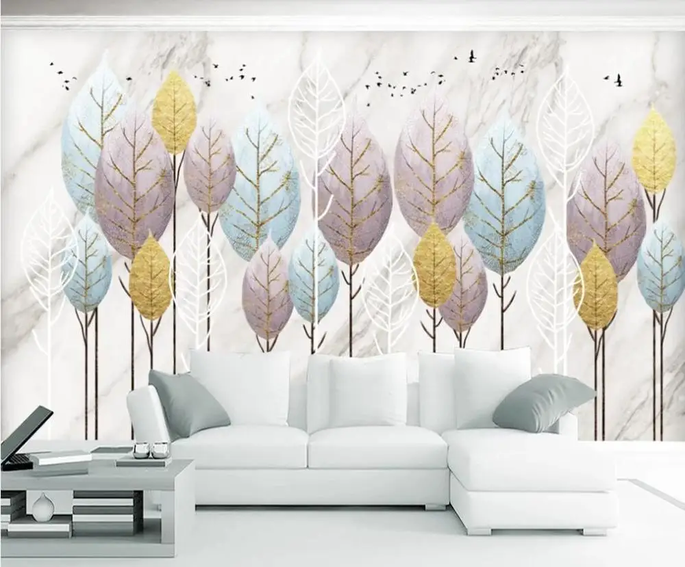 

XUE SU Customized wall covering modern minimalist fortune tree leaf landscape landscape background wall paper mural