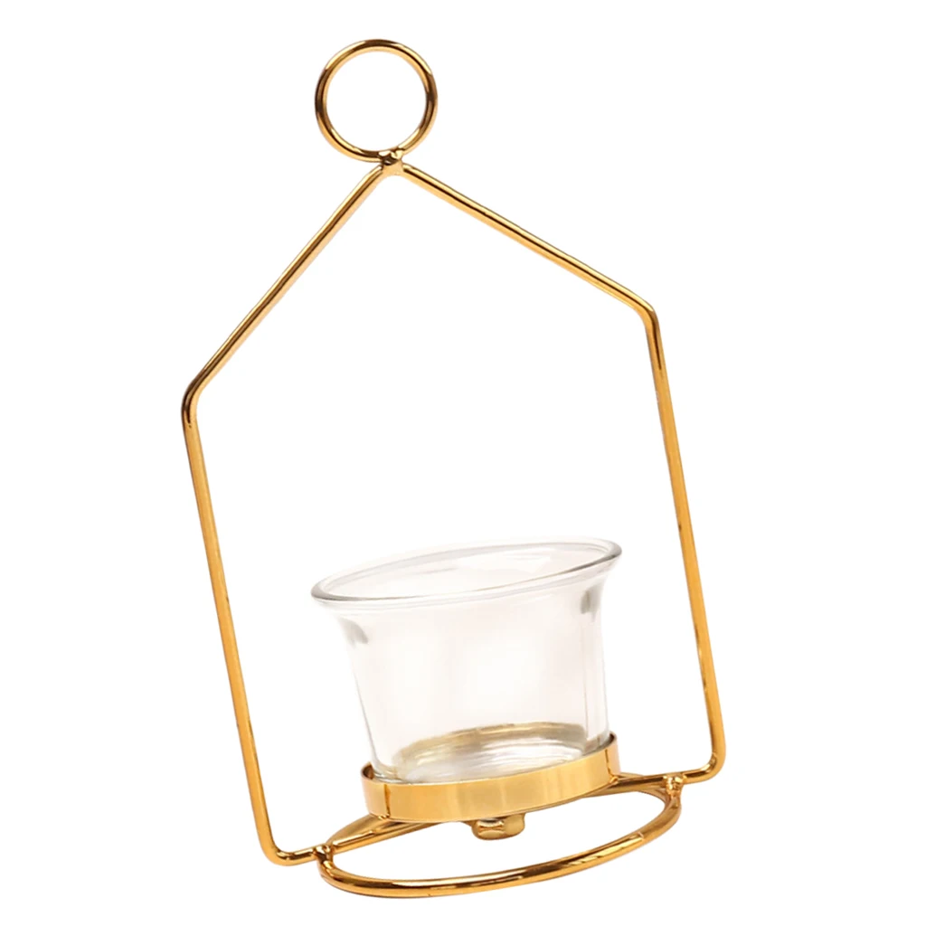 Iron Art Golden Candle Holder Wrought Hollow Candlestick Iron Lantern for Party Home Table Decoration