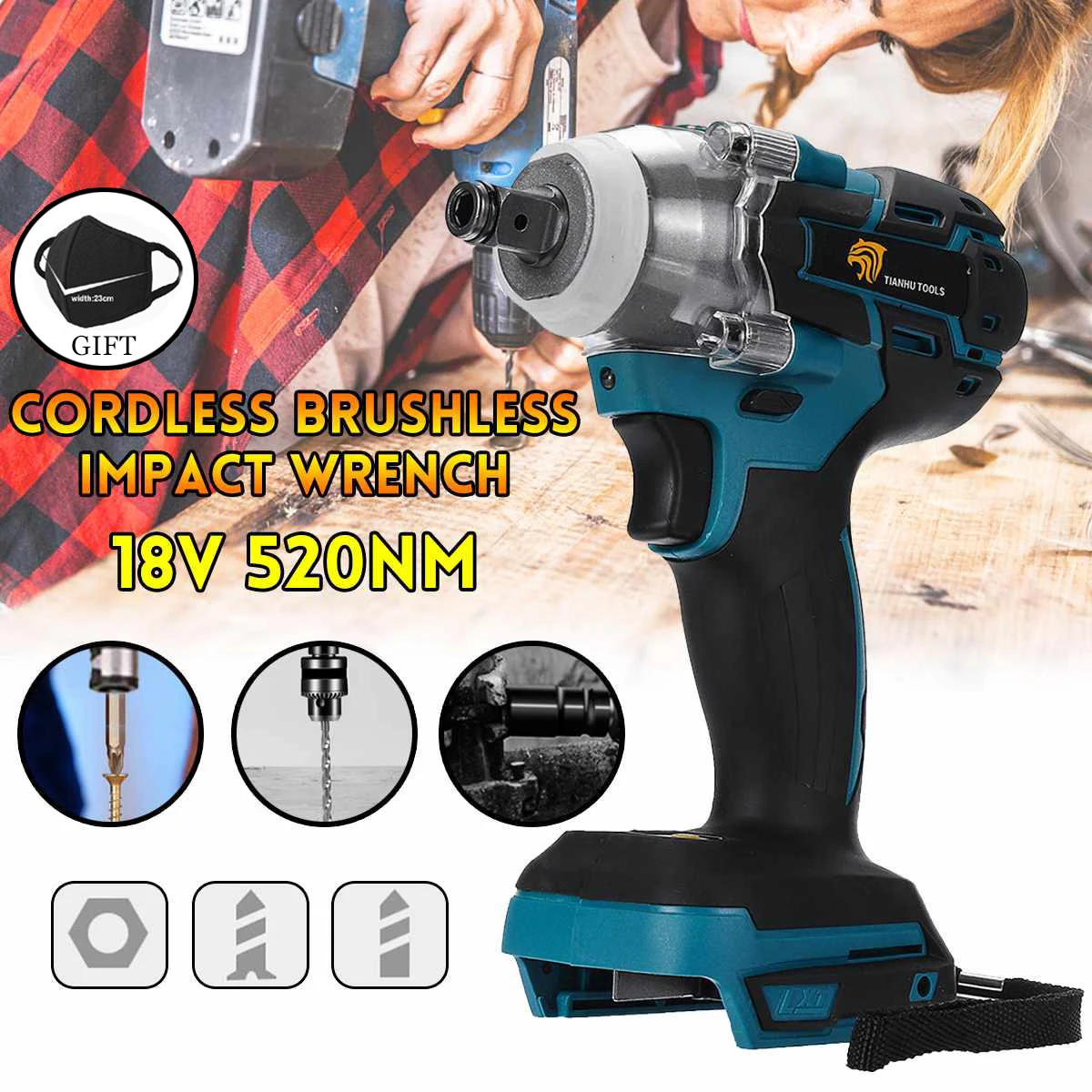 

18V 520Nm Electric Rechargeable Brushless Impact Wrench Cordless 1/2 Socket Wrench Power Tool for Makita Battery DTW285Z