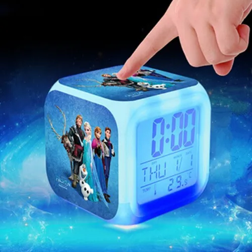 Лидер продаж Принцесса Эльза Анна Олаф Цифровой Детский будильник изменение цвета светодиодный часы с подсветкой мультфильм reloj despertador - Цвет: 7