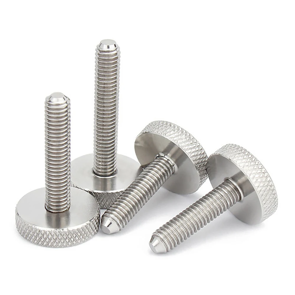 2Pcs~5Pcs M3 M4 M5 M6 M8 M10 SUS304 Stainless Steel Hatching Knurled Thumb Screw GB835 DIN653 Flat Head Hand Tighten Thumb Screw