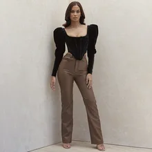 

Zoulv 2021 Spring Autumn Women Faux Leather High Waist Straight Pants Vintage Streetwear Trousers Femme Elegant Slacks Pants