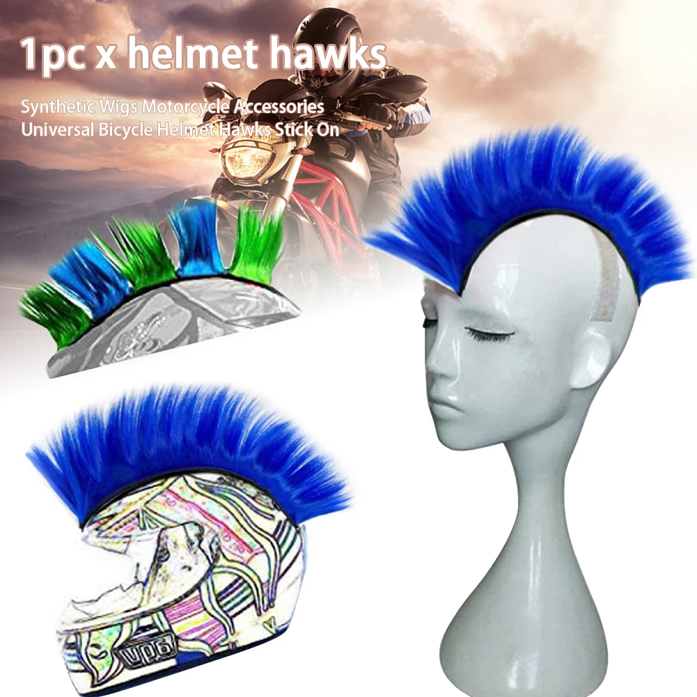 Bicycle Universal Synthetic Wigs Helmet Hawks Mohawk Reusable Motorcycle Accessories Racing Outdoor Hair Sticker Stick On Solid |