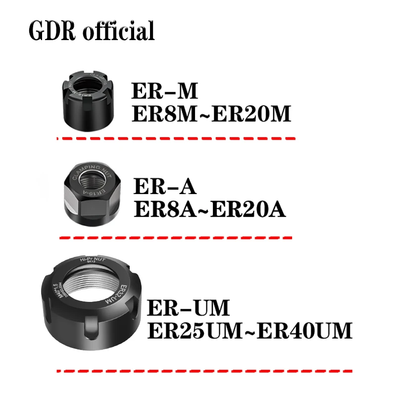 ER8 ER11 ER16 ER20 ER25 ER32 ER40 NUT A M UM ER Nut ER11 Nut ER nut for collet and tool holde bracket tool Extension rod wrench nut collet