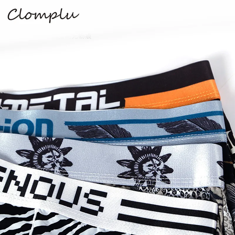 Clomplu Боксеры 4 шт. модное нижнее белье для мужчин мужской дышащий шелк светло-голубого цвета Боксеры плюс размер эластичный пояс для мужчин s полоса красочные