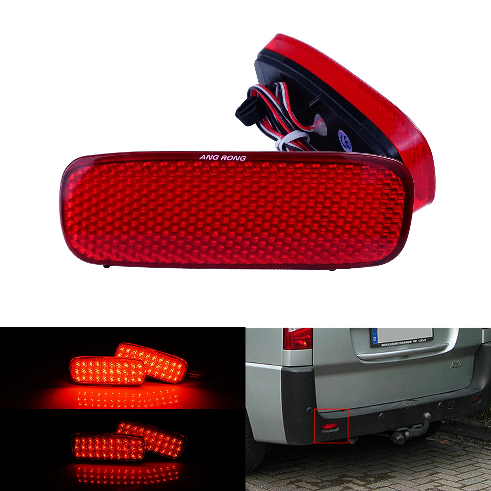 ANGRONG 1 Pair LED Rear Bumper Reflector Tail Brake Light Lamps Red Lens For Citroen Peugeot |