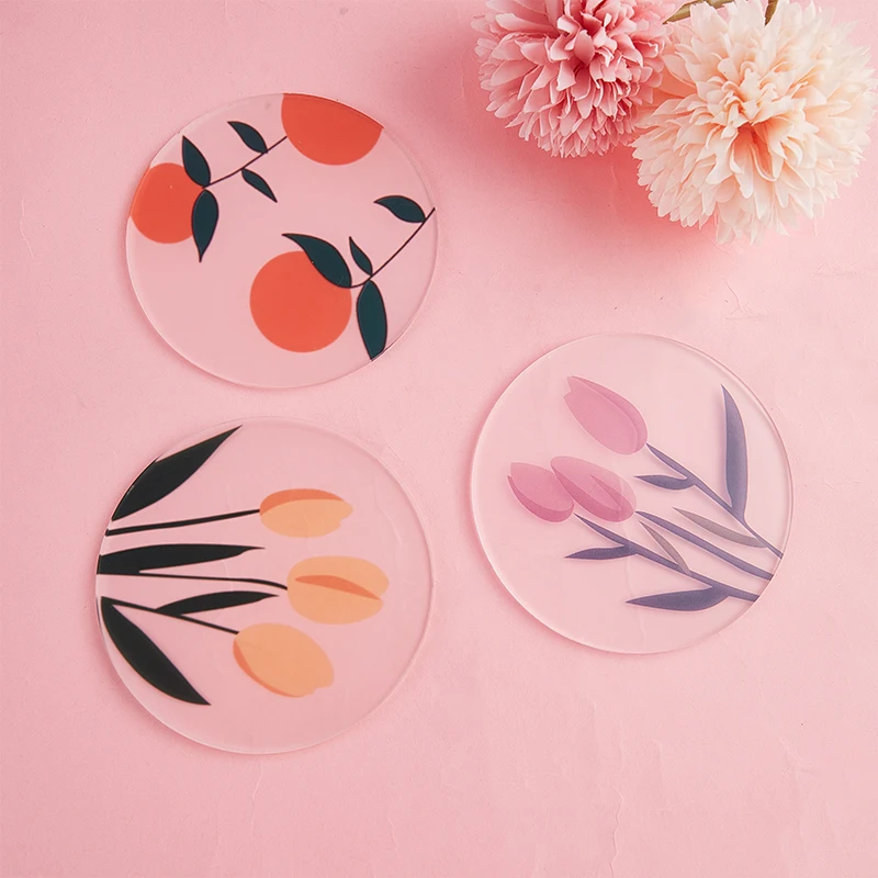 Ins Style Colorful Acrylic Waterproof Coaster Insulation Cup Pad Coffee Milk Water Mat