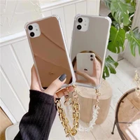 Mirror Case For iphone 11 Pro MAX 12 mini XR XS 10 Shockproof Airbag Cover For iphone 7 8 6S plus TPU Cases With Chain Bracelet