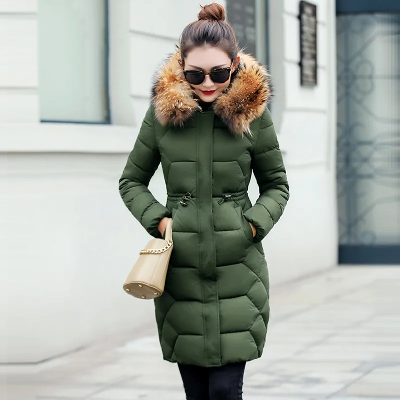 Большой натуральный меховой воротник женская теплая верхняя одежда Новая мода ArmyGreen пуховое пальто женская зимняя утепленная женская длинная куртка с капюшоном