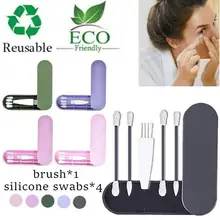 4Pcs/set Reusable Cotton Swab Ear Cleaning Silicone Washable Makeup Swabs Sticks Soft Flexible Make Up Tools Kit Dropshipping