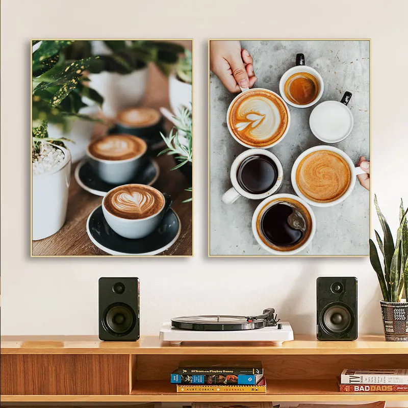 Küche Dekoration Latte Leinwand Malerei Kaffee Poster Wandbild Dessert Cafe  Restaurant Lounge Bild Schlafzimmer Wand Kunst Dekoration