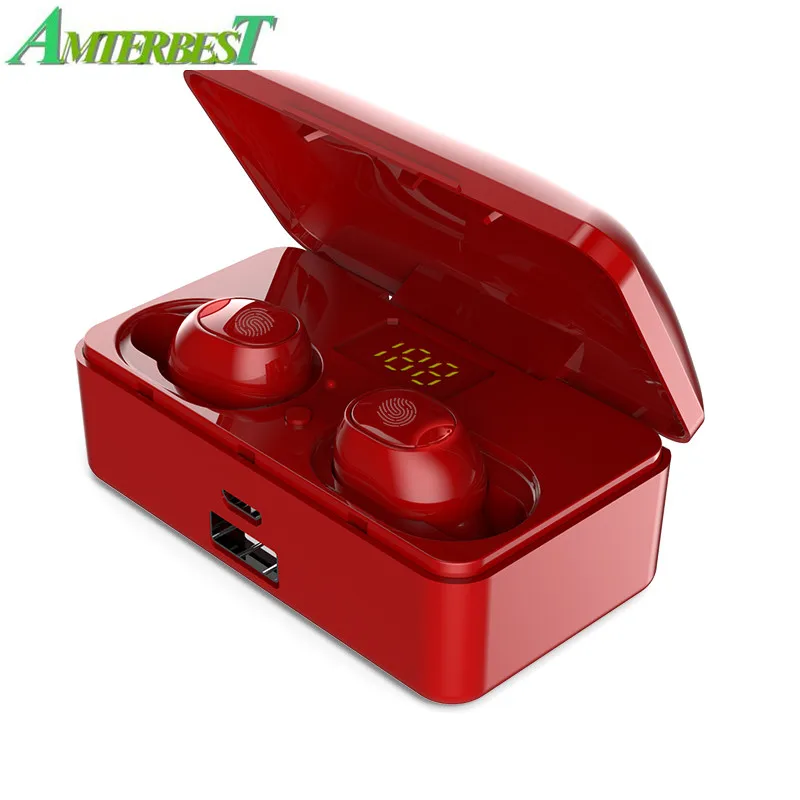 Красный AMTERBEST G10 TWS Touch Control Wireless Earbuds Bluetooth 5.0 Earphone Stereo Noise Cancelling Waterproof Headphones for Phones - Цвет: Красный