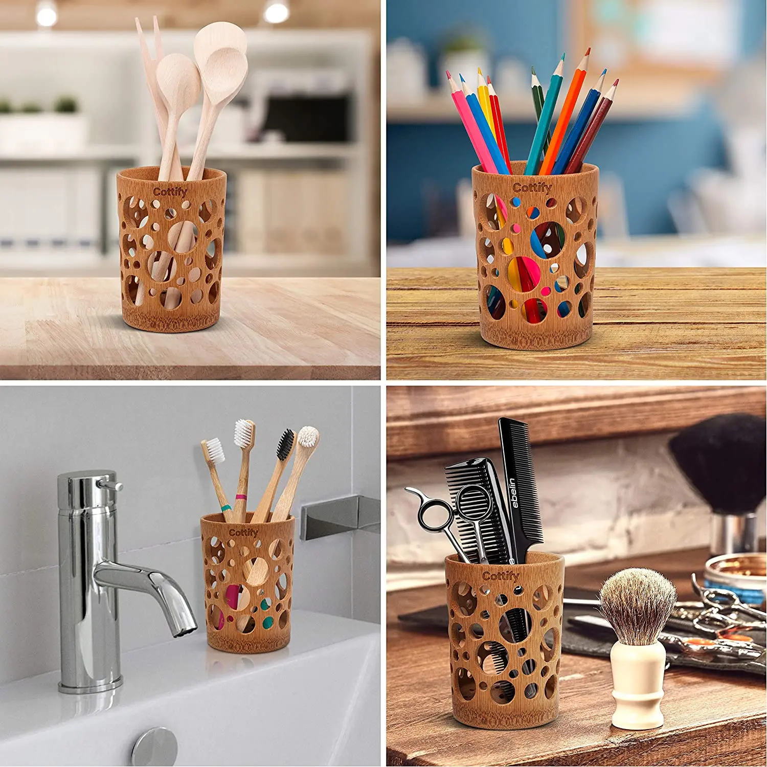 Eco-Friendly Bamboo Toothbrush and Toothpaste Holder with Quick-Dry Drainage System