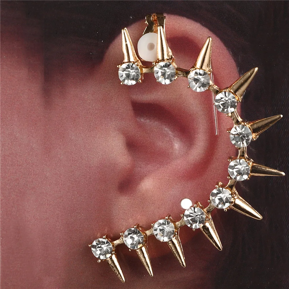 Cyrstal Earrings Punk Rivet Ear Cuff Clip Inlaid Rhinestones Alloy Earcuffs Gothic Party Jewelry Clip Earrings Fashion