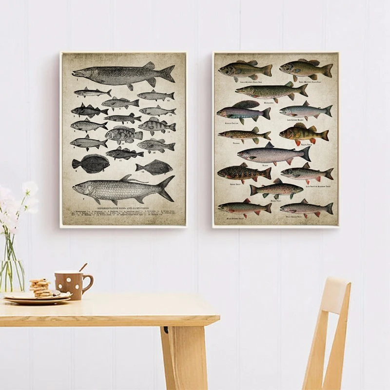 Fishing-Angling-Wall-Art-Canvas-Posters-Prints-Breeds-Of-Fish-Painting-Freshwater-Fish-Wall-Picture-for