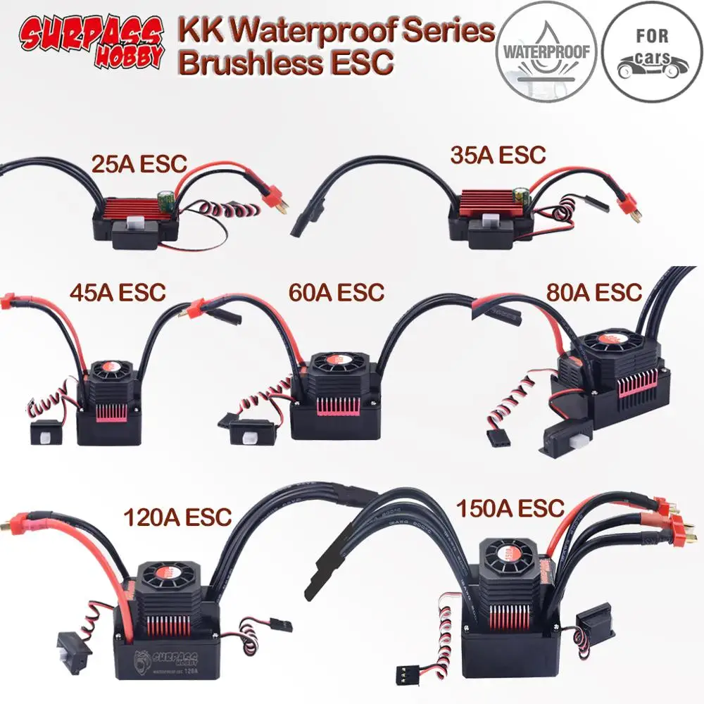 KK водонепроницаемый бесщеточный 25A/35A/45A/60A/80A/120A/150A ESC для 1/20 1/18 1/16 1/14 1/10 1/8 RC