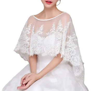 

Wedding Bridal Tulle Shawl Wrap Bolero Embroidery Floral Lace Sequins Cape Shrug
