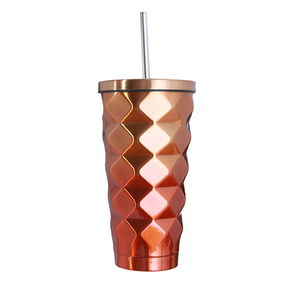 Алмазная градиентная чашка для воды 500 мл 304 кофейные кружки из нержавеющей стали металлическая соломинка многоразовый стакан пинт портативное питье для путешествий чашки - Цвет: Orange