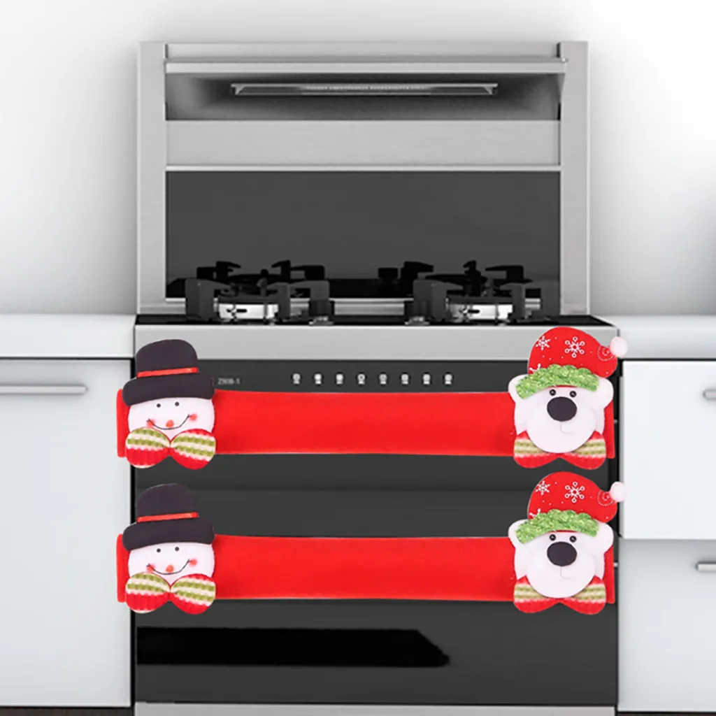 3pcs/set Christmas Decoration Kitchen Refrigerator Microwave Oven Door Handle Knob Cloth Covers Snowman Pattern Design