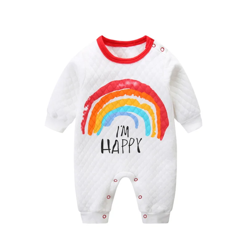 

0-1-Year-Old Infant Fall And Winter Clothes Long-sleeve Jumpsuit 2 Baby Rainbow Jumpsuit Newborns Thick Crawling Clothes 3