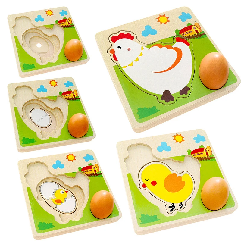 

Wooden Puzzle Chick Grow Hens Laying Eggs Process Puzzle Kindergarten Preschool Early Learning Education Toys for Children