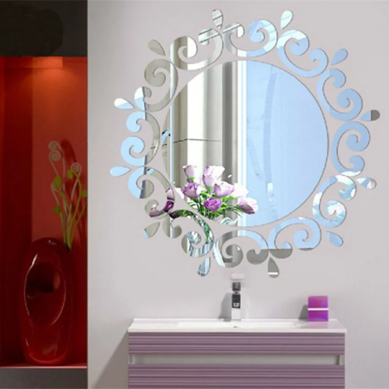 

3D Mirror Wall Sticker Round Modern Feather Mirror Wall Sticker Home Decoration Room Decal Mural Art DIY