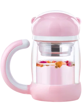 

Cute Korean Cup Creative Girl Pink Glass Transparent Cup Simple Botellas De Agua Korean Home Student Hot Water Cup 420ML MM60SB