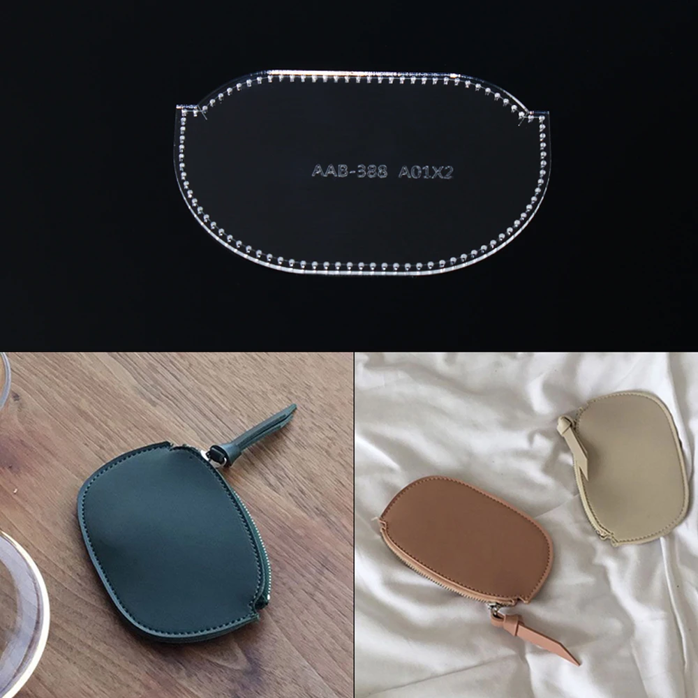 

Handmade leather zipper coin purse coin storage bag acrylic pattern drawing pattern diy leather cutting template