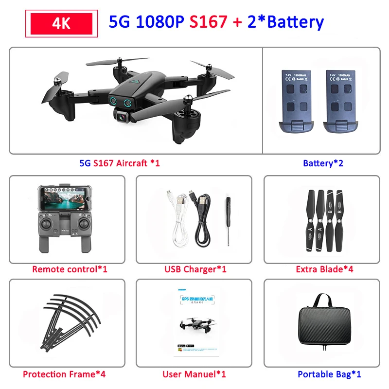 S167 складной Профессиональный Дрон с камерой 4K HD селфи 5G gps WiFi FPV широкоугольный Радиоуправляемый квадрокоптер Вертолет игрушка E520S SG900-S - Цвет: 5G 1080P 2B Bag