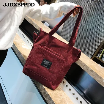 

Women Corduroy Canvas Tote Ladies Casual Shoulder Bag Foldable Shopping Bags Beach Bag Cotton Cloth Female Handbag