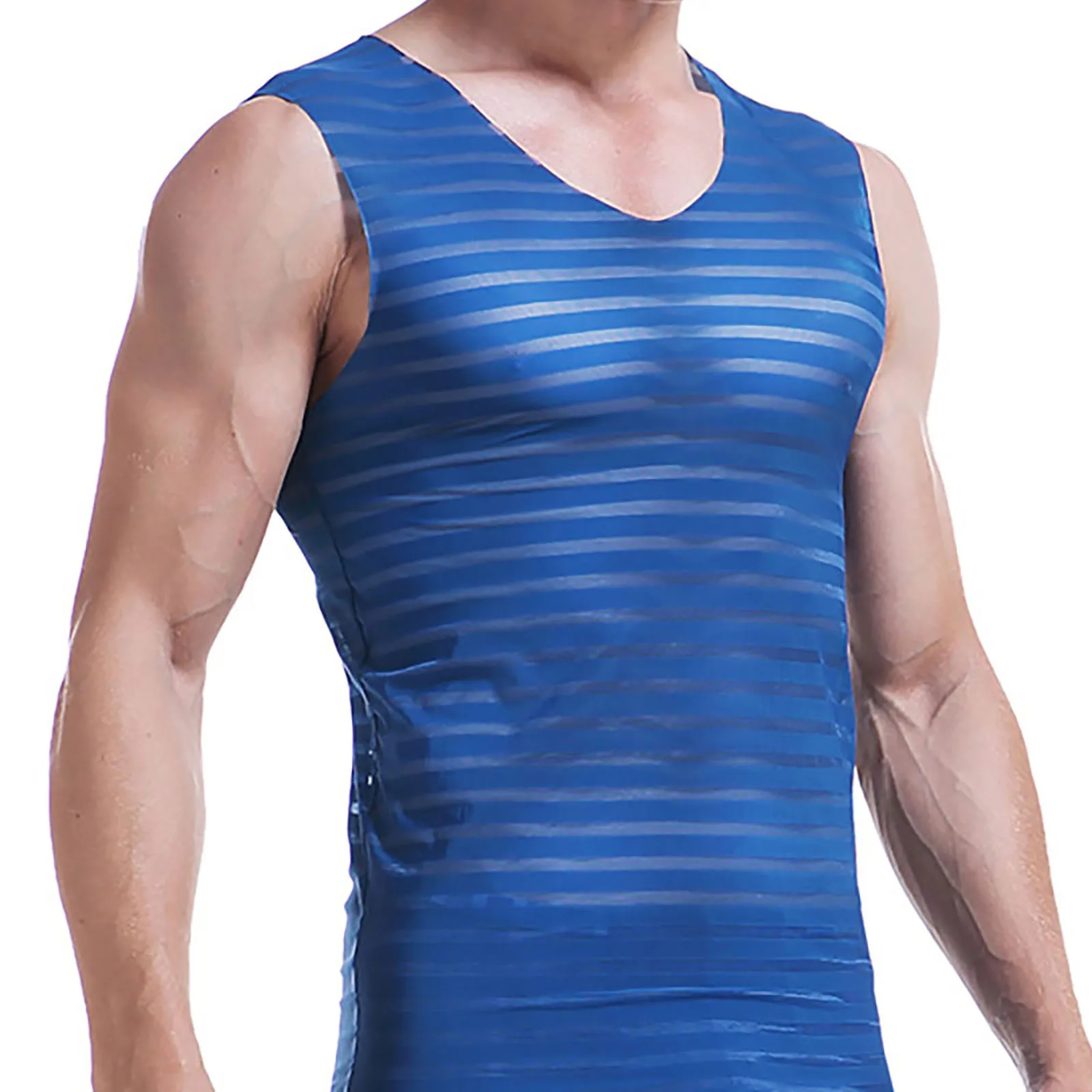 Mens Sexy See-through Mesh Vest Tops Sheer Sleeveless Lingerie Undershirt Nightwear Underwear