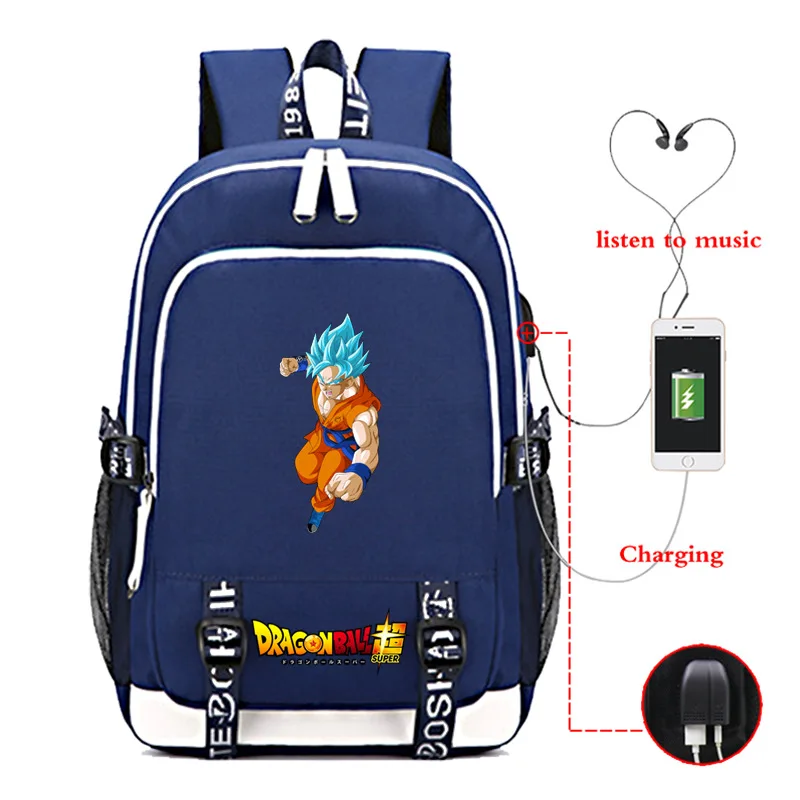 Dragon Ball Z Super Mochila рюкзак с Гоку для наушников школьные сумки, дорожные сумки Повседневная сумка для книг зарядка через usb - Цвет: photo colour