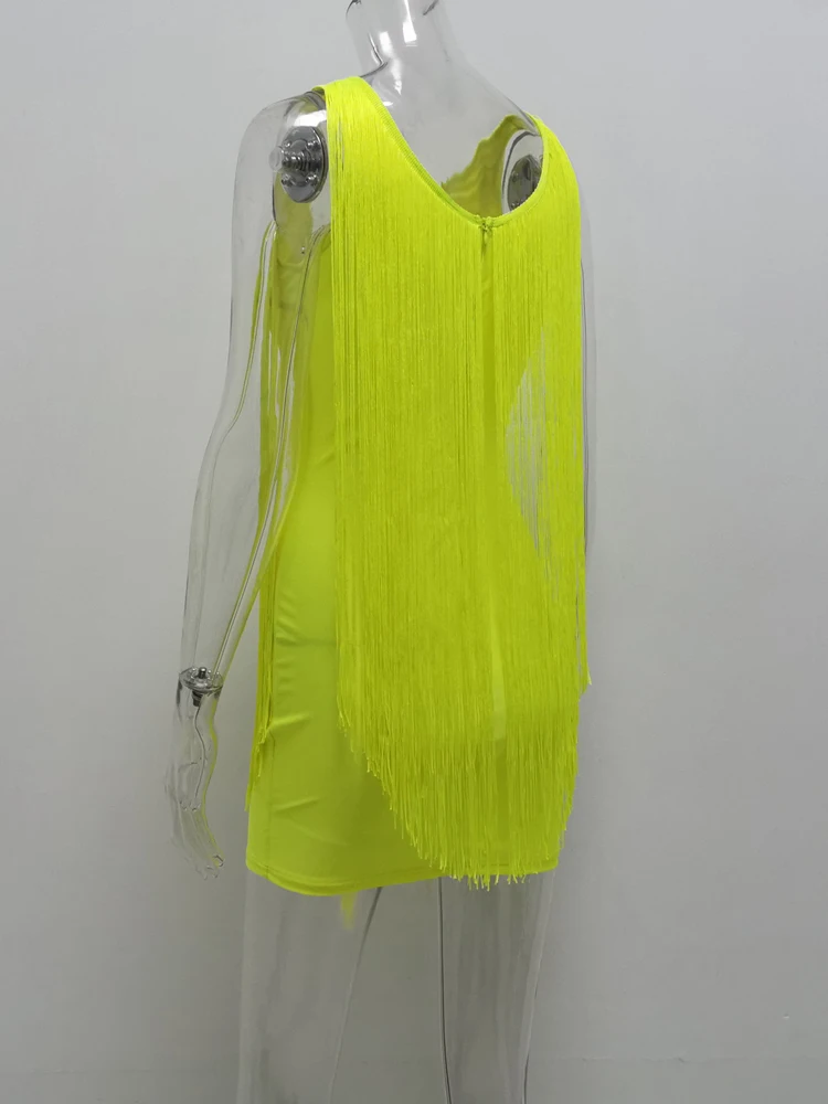 JillPeri Fringe Neon Green, стрейч-креп, сексуальное платье с v-образным вырезом, длинный встряхиватель, аксессуар с кисточками Клубная одежда для вечеринок, однотонное мини-платье знаменитостей