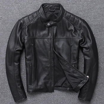 

New Head Layer Cowhide Lear Lear Man Cultivate Handsome Motorcycle Jacket Collar ChanPi Brief Paragraph Coat