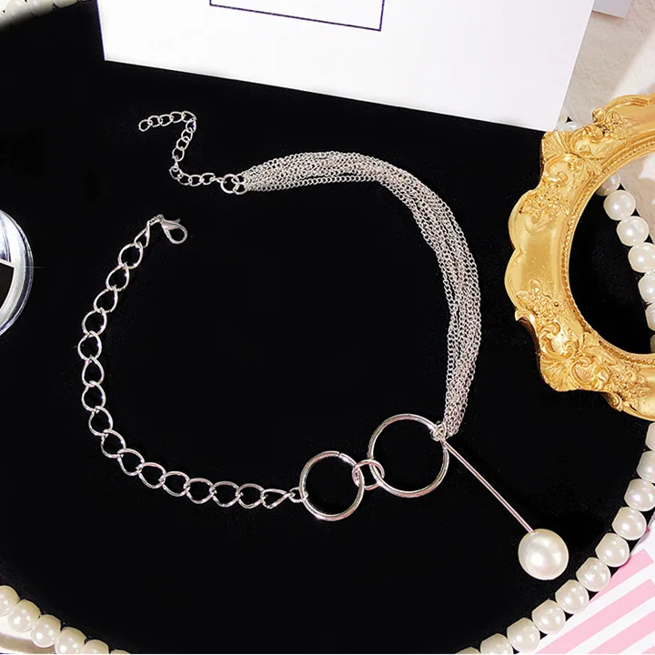 

New Bohemia Vintage Multilayer Pearl Pendant Necklace Fashion Silver Color Chain Boho Simple Choker Necklaces Jewelry