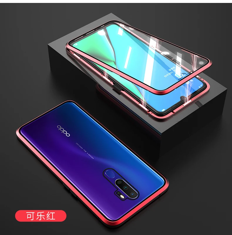 Двусторонний защитный чехол из закаленного стекла для OPPO Realme XT X2 A9 A5 Магнитный адсорбционный чехол для OPPO Realme 5 3 Pro - Цвет: red