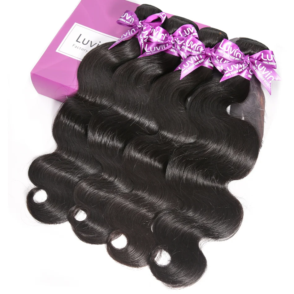 

Luvin OneCutHair Body Wave 8- 30 28 30 Inch Brazilian Virgin Hair Natural Color 4 Bundles Deal 100% Human Hair Double Drawn