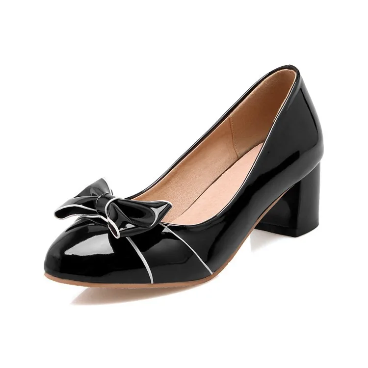 

18 Years Spring Versatile Chunky-Heel Semi-high Heeled Bow Size Code 31-45 Low-Cut WOMEN'S Shoes 1822
