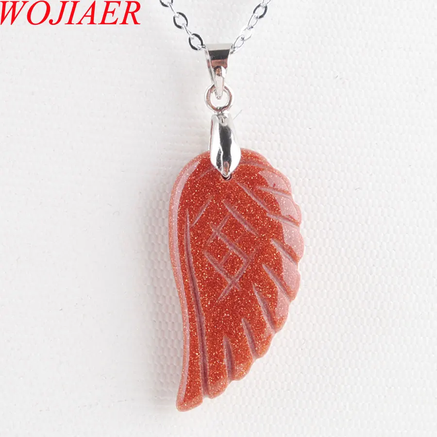 Golden Sand Pendant Натуральные драгоценные камни, бусины крылья посеребренные Рейки чакра кулон ожерелье 18 дюймов WOJIAER PBN358 - Окраска металла: Golden Sand Pendant