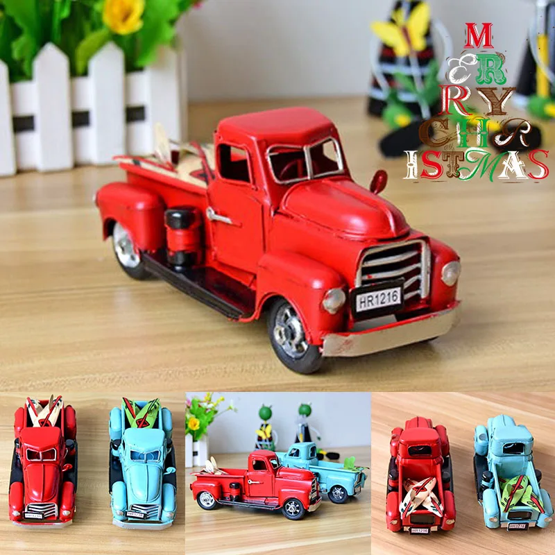 

Christmas Tin Car Crafts Vintage Handmade Truck Toy Diecast Model Metal Version Pickup Metal Children Gift family decorations