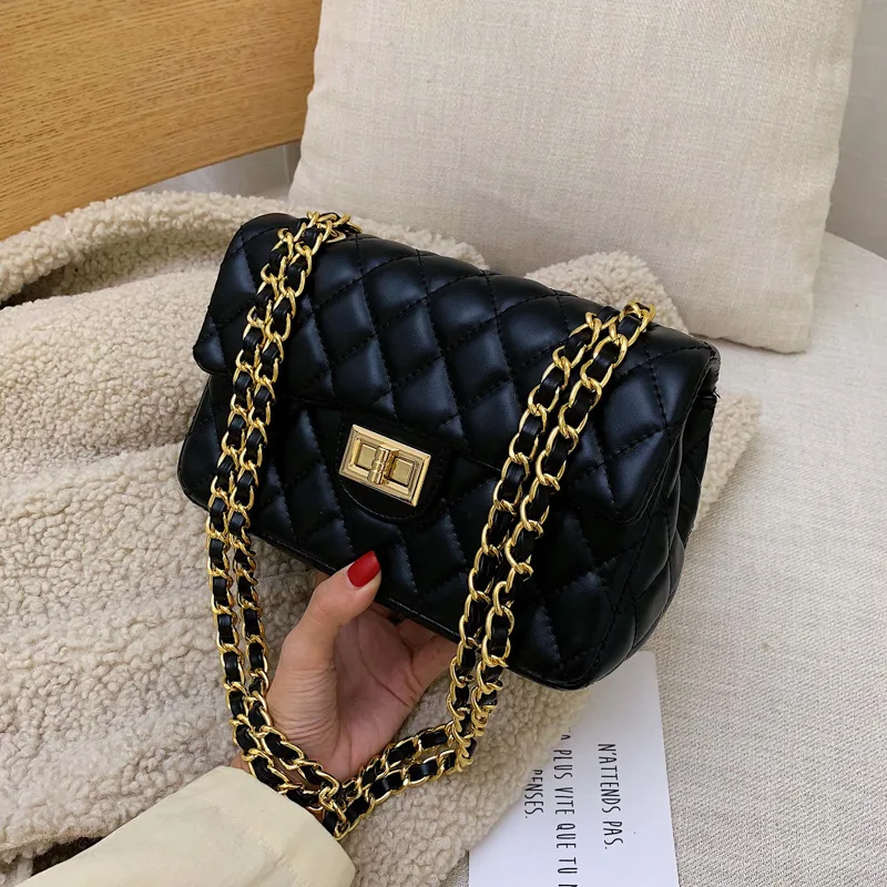 

INS Rhombus Chain Shoulder Small Black Bag Small Bag Women's 2019 New Style Versatile Shoulder Online Celebrity Textured Square