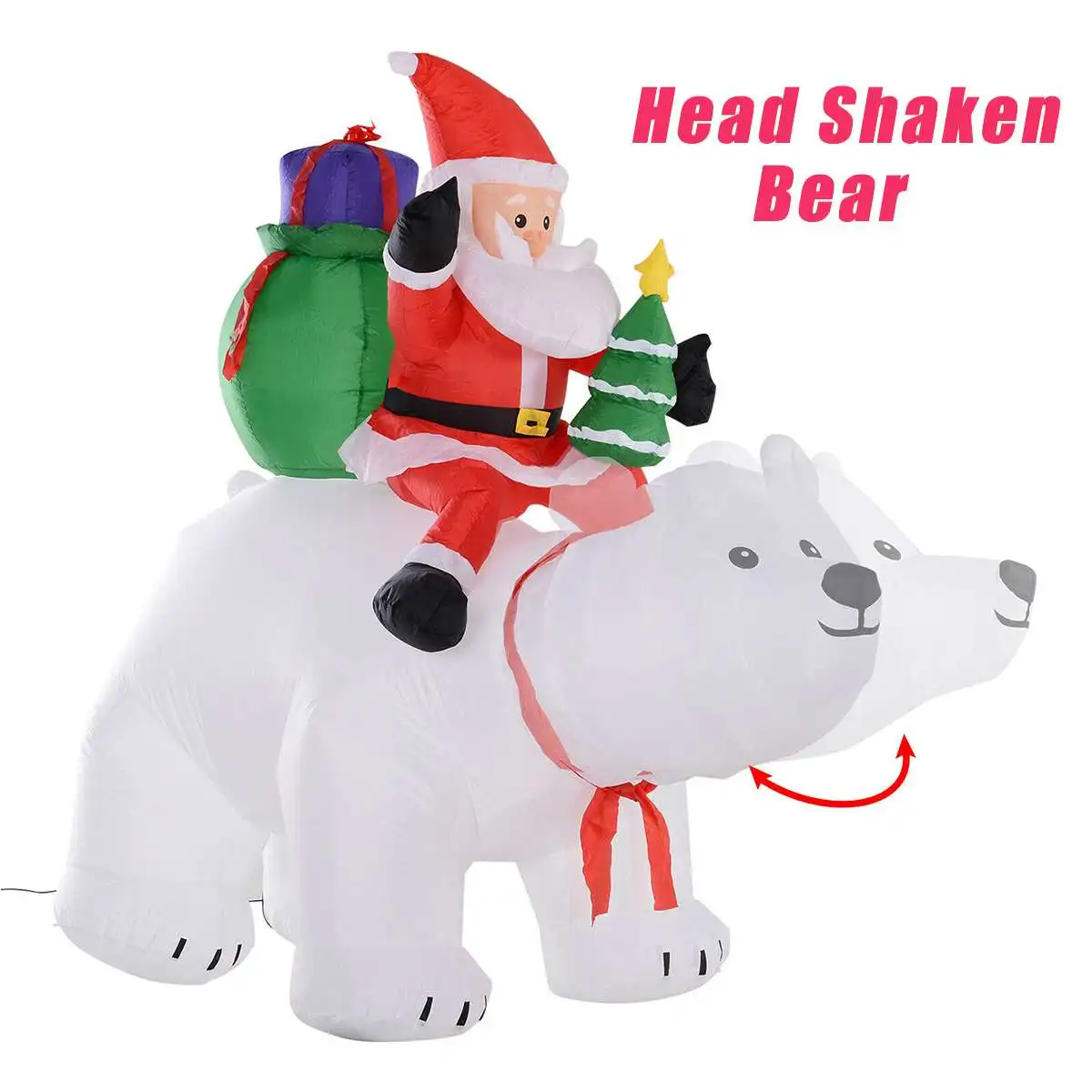 

2m Inflatable Santa Claus Riding Polar Bear Christmas Inflatable Shaking Head Doll Toy Indoor Outdoor Garden Christmas Decor