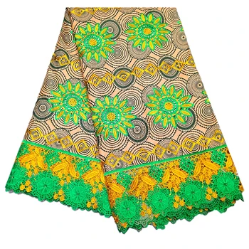 

2019 New Dutch African Real Wax African Sun Flower Embroidery Lace Fabric 6Yards\lot