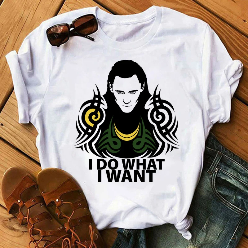 Super Hero Loki Letter Print T Shirt Women Funny God Of Mischief Loki Graphic Tees Shirt Summer Tops Cartoon T-Shirt Female graphic tees women Tees