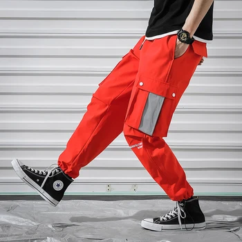 

UYUK2019 Summer And Autumn New Casual Fashion Trend Loose Men's Tie Pocket Decorative Overalls Joggers Homme Hombre