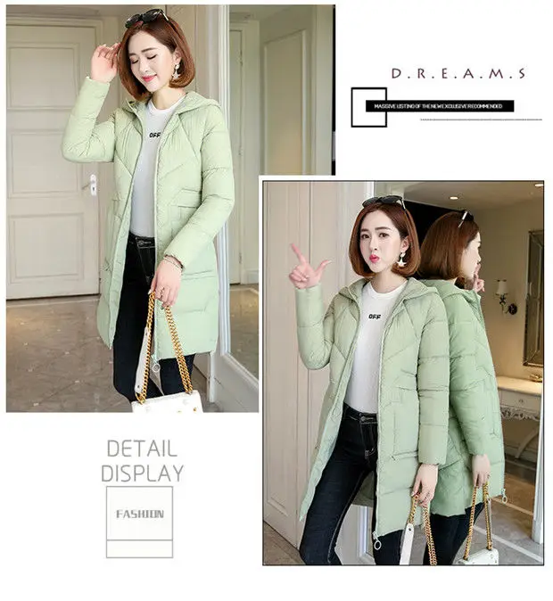 Winter Hooded Thick Warm Jacket Women Casual Cotton Padded Mid Length Coats Korean Snow Wear Overcoats Solid Parka Outwears New