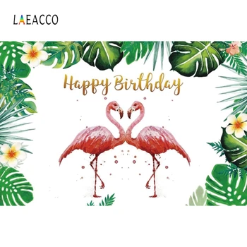 

Laeacco Flamingo Party Photophone Tropical Style Photo Backgrounds Green Grass Leaves Flowers Photography Backdrop Baby Birthday