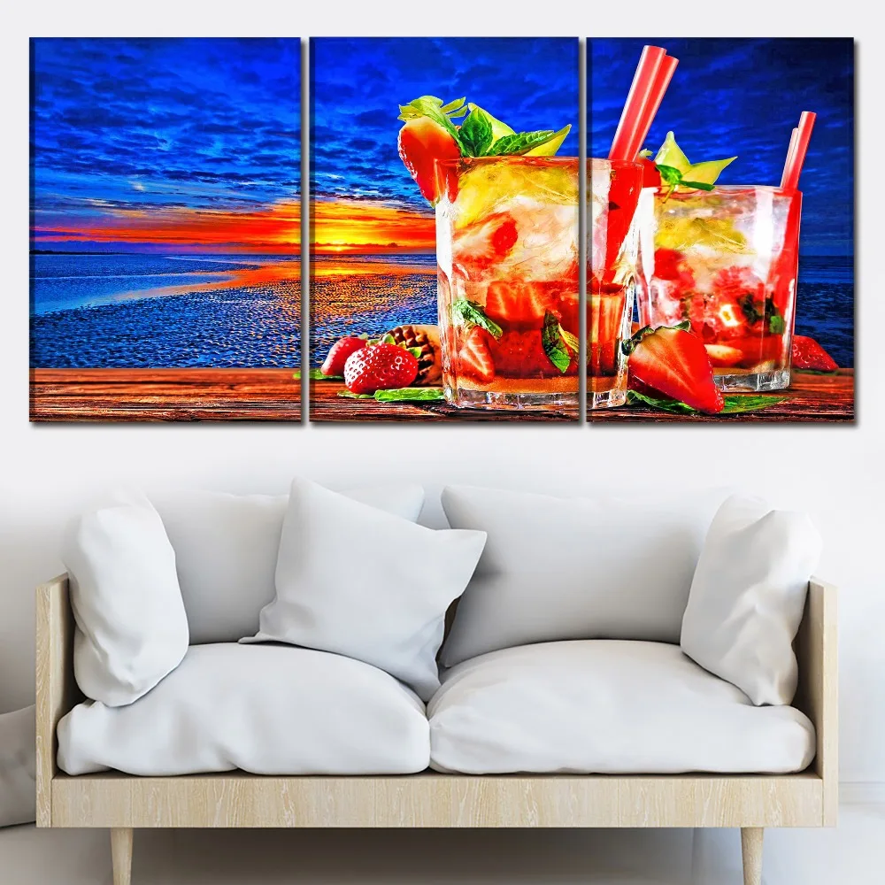 Abstract Food Colorful Cocktail And Sea Sunset Landscape