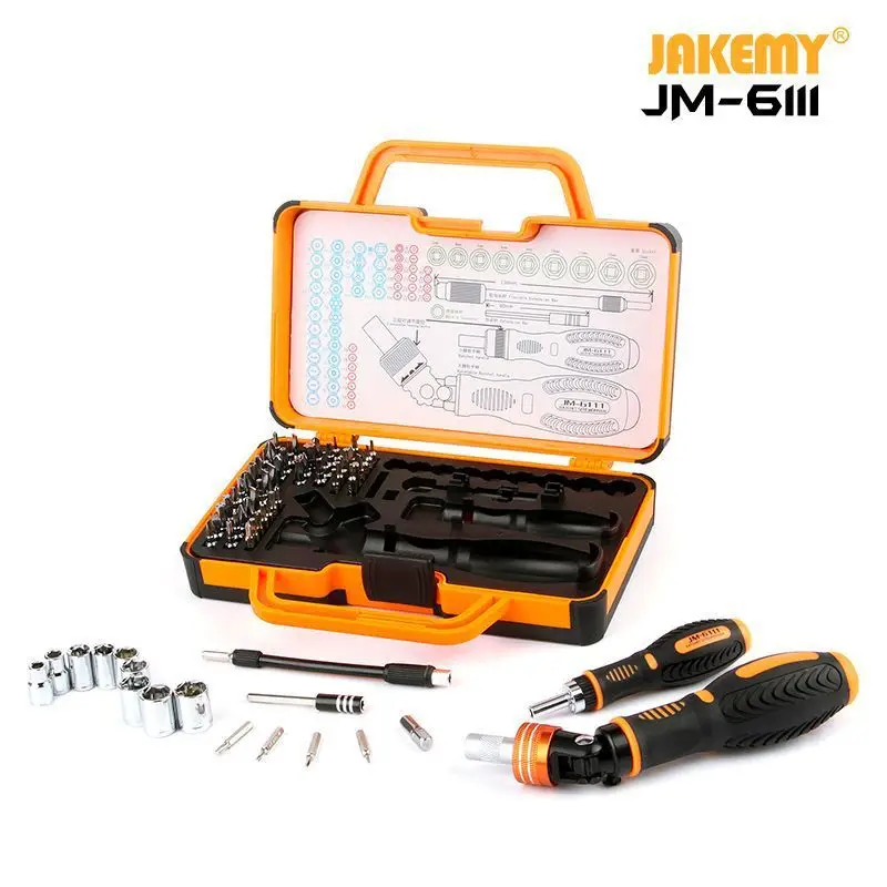 JAKEMY JM-6111 69 в 1 DIY набор ручных инструментов 180 градусов трещотка отвертка с хромированными ванадиевыми биты домашние инструменты