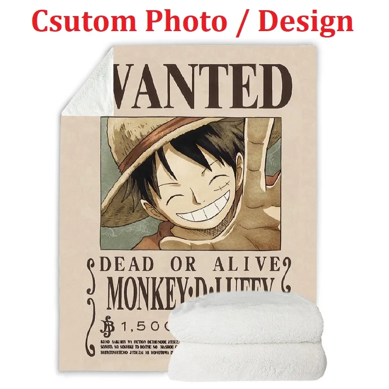 

Custom Photo 150x200cm Flannel Fleece Blanket Anime One Piece Luffy Wanted Printed Bed Sofa Warm Weighted Blanket Adult H Blanke